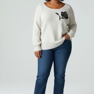 Torrid white Sweater with Black Floral Design